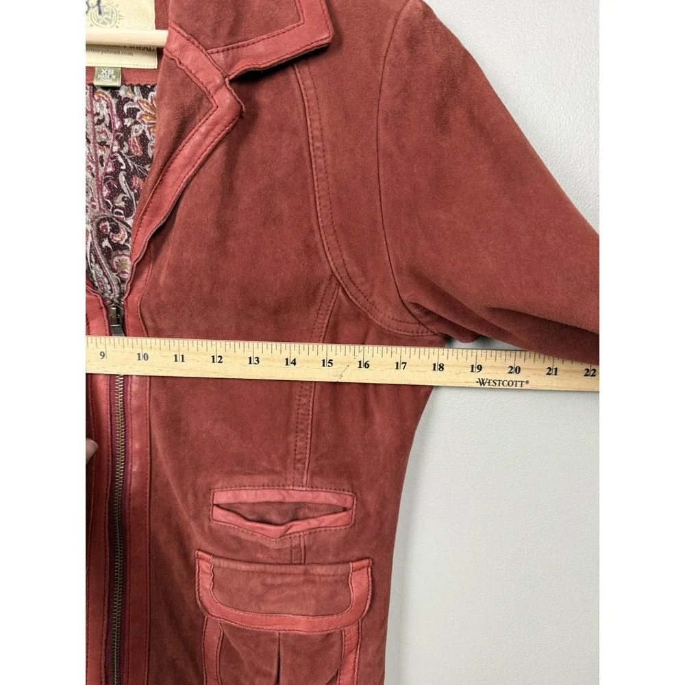 Vintage The Territory Ahead Red Suede Leather Jacket XS Boho Western Retro‎ Y2K - Picture 14 of 15